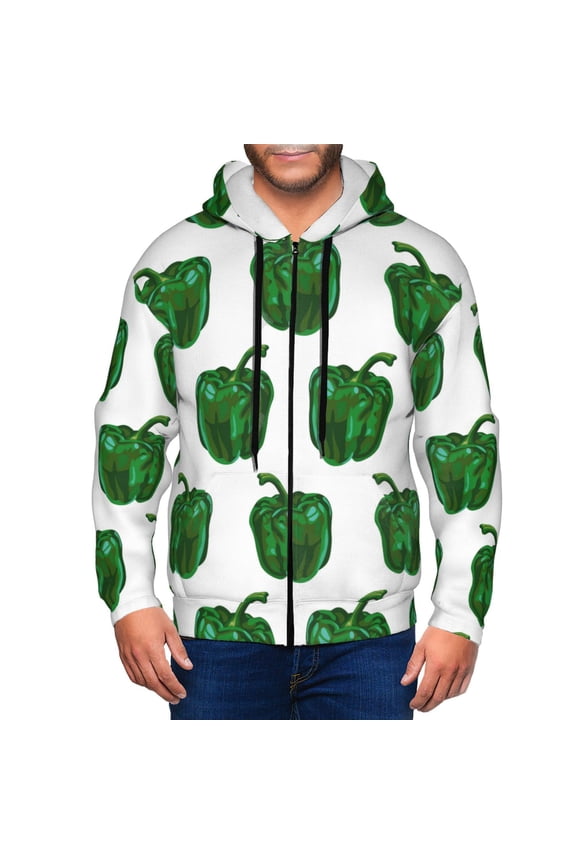 Zip Up Hoodies for Men - Bell Pepper Pattern green Long Sleeve Comfrt Men'S Fashion Hoodies & Sweatshirts, Jackets for Men Hoodies Pullover Clothing Clothes with Pouch