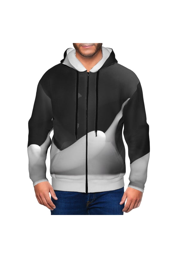 Zip Up Hoodies for Men - Black White Fluid Sculpture Long Sleeve Comfrt Men'S Fashion Hoodies & Sweatshirts, Jackets for Men Hoodies Pullover Clothing Clothes with Pouch