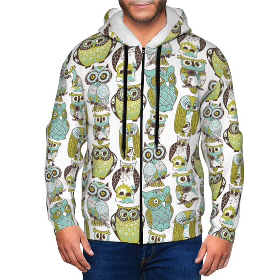 Zip Up Hoodies for Men - Blue Green Owls Long Sleeve Comfrt Men'S Fashion Hoodies & Sweatshirts, Jackets for Men Hoodies Pullover Clothing Clothes with Pouch