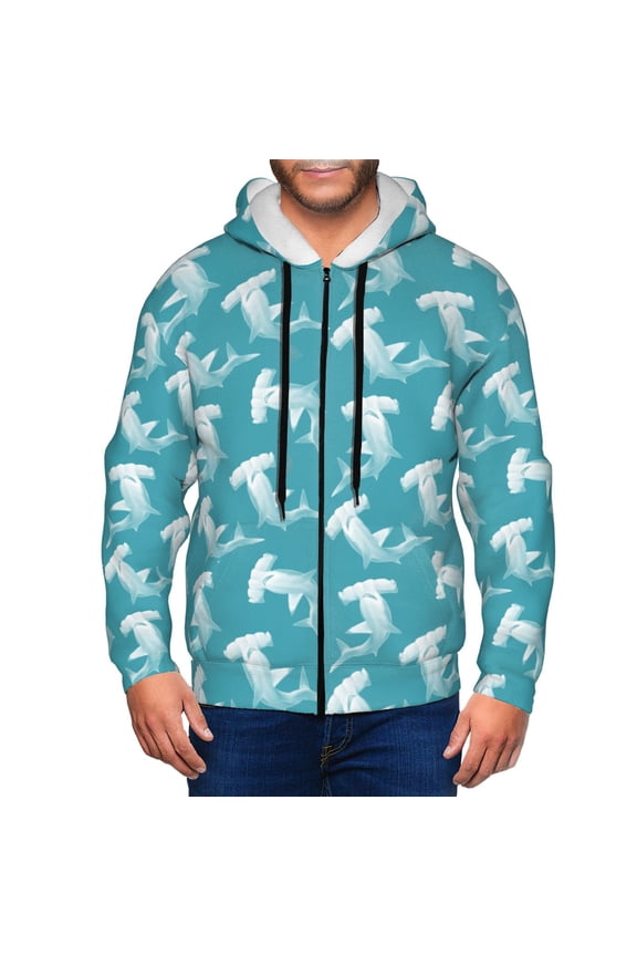 Zip Up Hoodies for Men - Blue Hammerhead Shark Long Sleeve Comfrt Men'S Fashion Hoodies & Sweatshirts, Jackets for Men Hoodies Pullover Clothing Clothes with Pouch