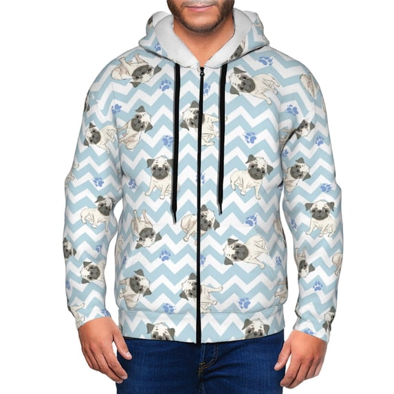Zip Up Hoodies for Men - Blue Striped Cute French Bulldog Long Sleeve Comfrt Men'S Fashion Hoodies & Sweatshirts, Jackets for Men Hoodies Pullover Clothing Clothes with Pouch