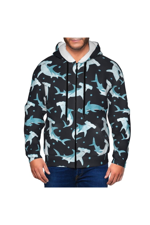 Zip Up Hoodies for Men - Blue dot hammerhead shark Long Sleeve Comfrt Men'S Fashion Hoodies & Sweatshirts, Jackets for Men Hoodies Pullover Clothing Clothes with Pouch