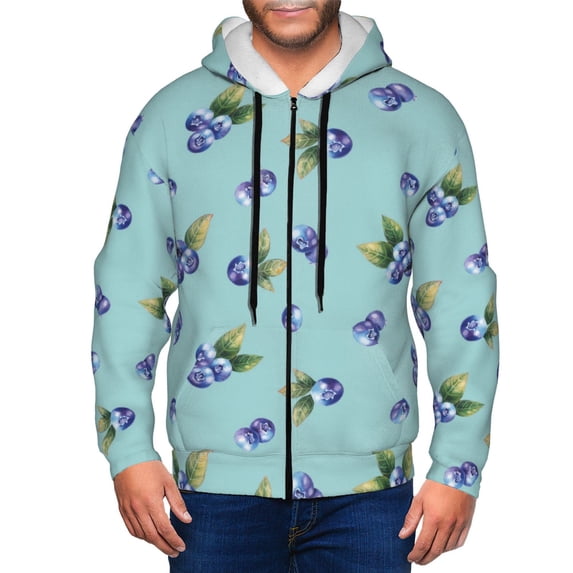 Zip Up Hoodies for Men - Blueberries Print blue Long Sleeve Comfrt Men'S Fashion Hoodies & Sweatshirts, Jackets for Men Hoodies Pullover Clothing Clothes with Pouch