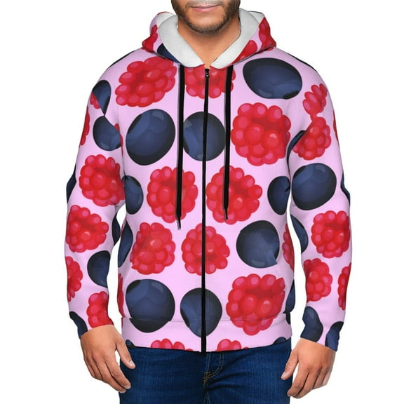Zip Up Hoodies for Men - Blueberry Print red Long Sleeve Comfrt Men'S Fashion Hoodies & Sweatshirts, Jackets for Men Hoodies Pullover Clothing Clothes with Pouch