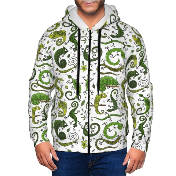 Zip Up Hoodies for Men - Bohemian Gecko Lizard Green Long Sleeve Comfrt Men'S Fashion Hoodies & Sweatshirts, Jackets for Men Hoodies Pullover Clothing Clothes with Pouch