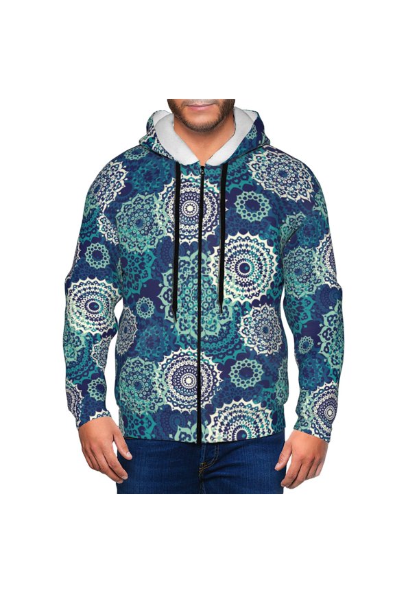 Zip Up Hoodies for Men - Bohemian Mandala Long Sleeve Comfrt Men'S Fashion Hoodies & Sweatshirts, Jackets for Men Hoodies Pullover Clothing Clothes with Pouch