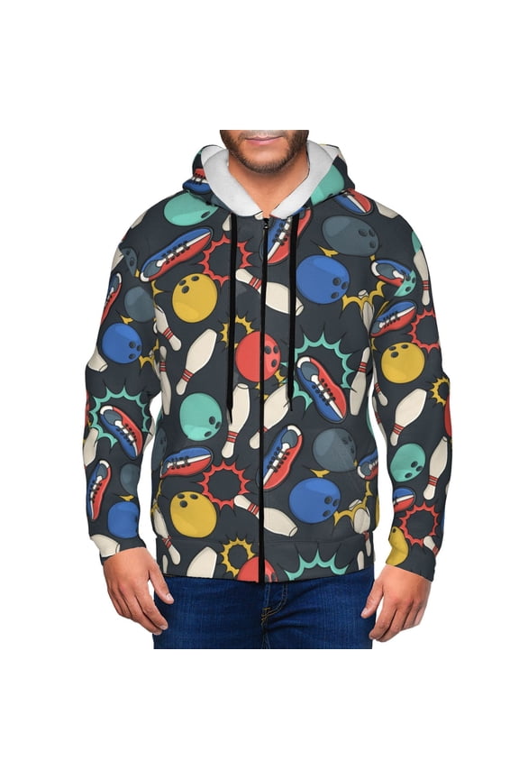 Zip Up Hoodies for Men - Bowling Ball Long Sleeve Comfrt Men'S Fashion Hoodies & Sweatshirts, Jackets for Men Hoodies Pullover Clothing Clothes with Pouch