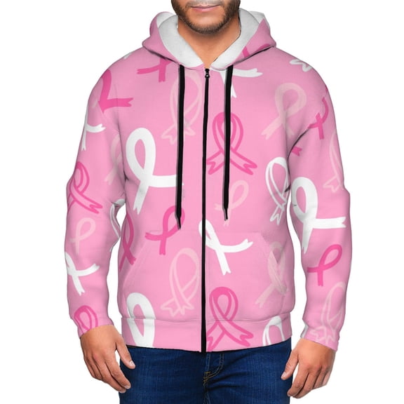 Zip Up Hoodies for Men - Breast Cancer Awareness A Long Sleeve Comfrt Men'S Fashion Hoodies & Sweatshirts, Jackets for Men Hoodies Pullover Clothing Clothes with Pouch