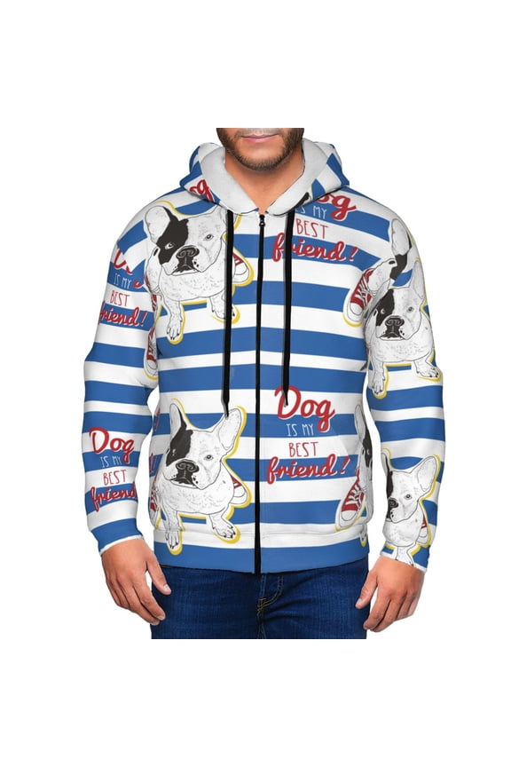 Zip Up Hoodies for Men - Bulldog friend Long Sleeve Comfrt Men'S Fashion Hoodies & Sweatshirts, Jackets for Men Hoodies Pullover Clothing Clothes with Pouch