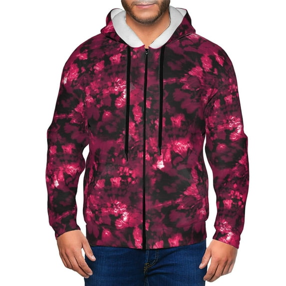 Zip Up Hoodies for Men - Burgundy Tie Dye Long Sleeve Comfrt Men'S Fashion Hoodies & Sweatshirts, Jackets for Men Hoodies Pullover Clothing Clothes with Pouch