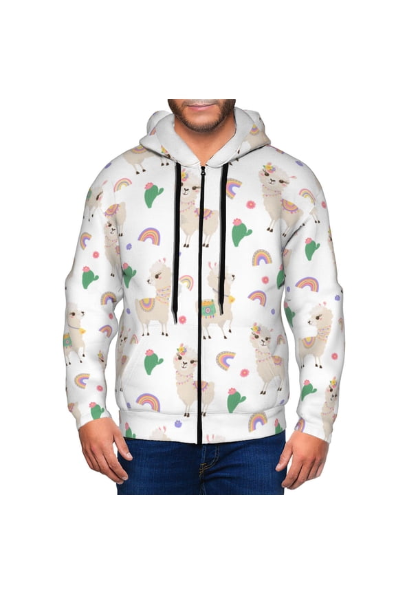 Zip Up Hoodies for Men - Cactus Feminine Cute Alpaca Long Sleeve Comfrt Men'S Fashion Hoodies & Sweatshirts, Jackets for Men Hoodies Pullover Clothing Clothes with Pouch