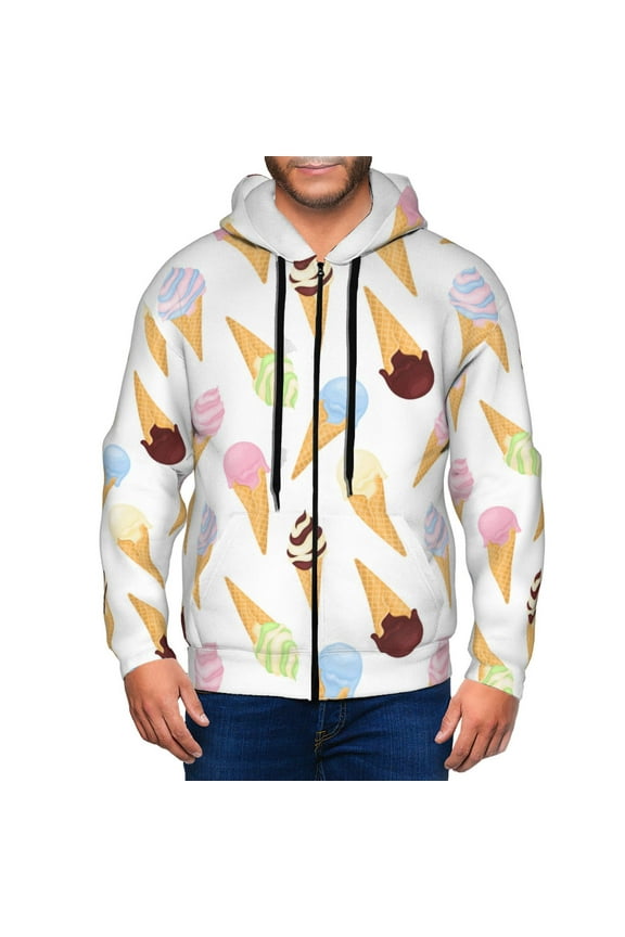 Zip Up Hoodies for Men - Cartoon Colourful Ice Cream Long Sleeve Comfrt Men'S Fashion Hoodies & Sweatshirts, Jackets for Men Hoodies Pullover Clothing Clothes with Pouch