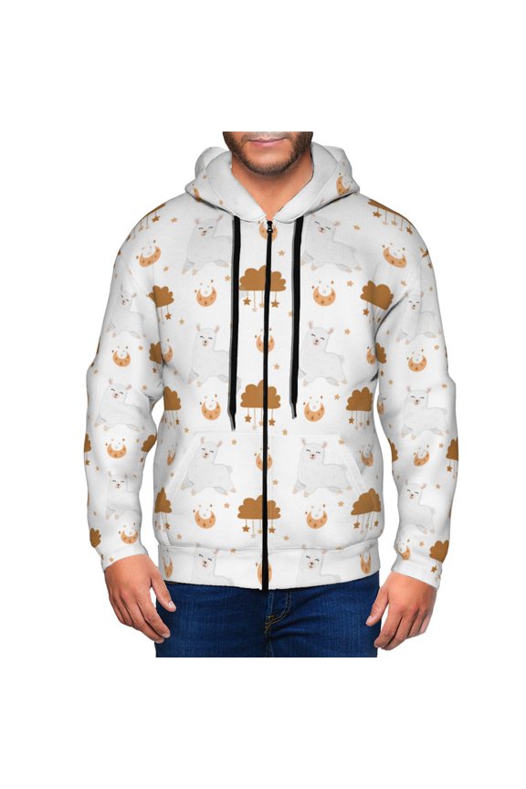 Zip Up Hoodies for Men - Cartoon Cute Alpaca Moon Stars Long Sleeve Comfrt Men'S Fashion Hoodies & Sweatshirts, Jackets for Men Hoodies Pullover Clothing Clothes with Pouch