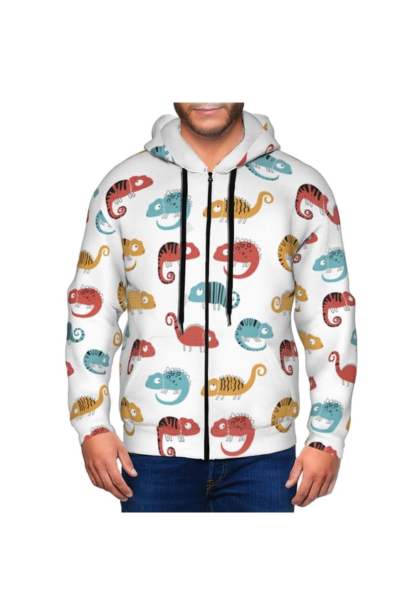 Zip Up Hoodies for Men - Cartoon Cute Chameleon Lizard_A Long Sleeve Comfrt Men'S Fashion Hoodies & Sweatshirts, Jackets for Men Hoodies Pullover Clothing Clothes with Pouch