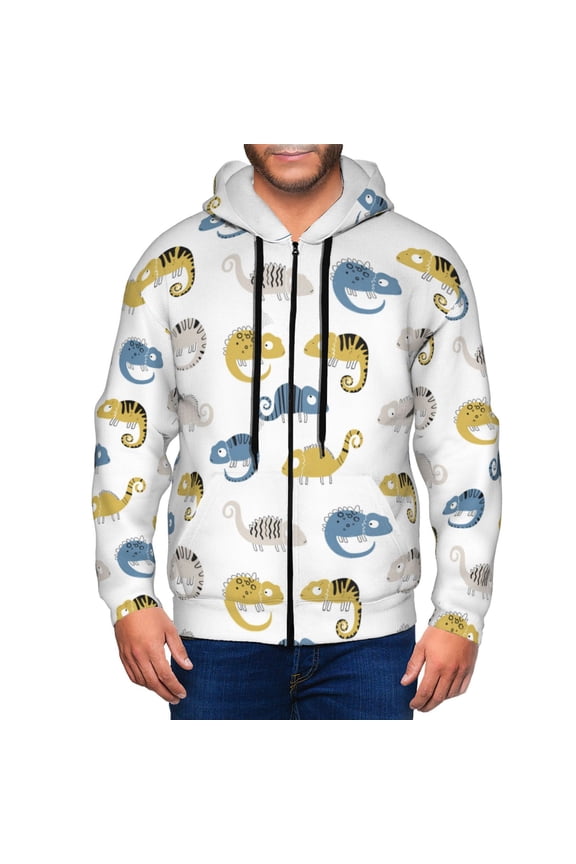 Zip Up Hoodies for Men - Cartoon Cute Chameleon Lizard_B Long Sleeve Comfrt Men'S Fashion Hoodies & Sweatshirts, Jackets for Men Hoodies Pullover Clothing Clothes with Pouch