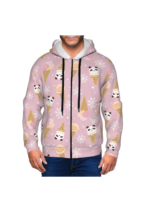 Zip Up Hoodies for Men - Cartoon Cute Panda Cone Pink Long Sleeve Comfrt Men'S Fashion Hoodies & Sweatshirts, Jackets for Men Hoodies Pullover Clothing Clothes with Pouch