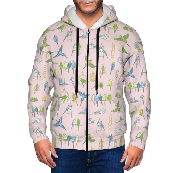 Zip Up Hoodies for Men - Cartoon Cute Parrots Long Sleeve Comfrt Men'S Fashion Hoodies & Sweatshirts, Jackets for Men Hoodies Pullover Clothing Clothes with Pouch