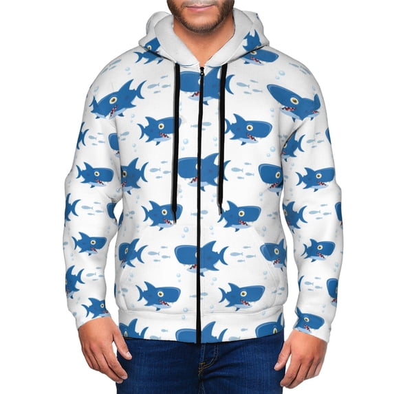 Zip Up Hoodies for Men - Cartoon Cute Shark Blue_A Long Sleeve Comfrt Men'S Fashion Hoodies & Sweatshirts, Jackets for Men Hoodies Pullover Clothing Clothes with Pouch