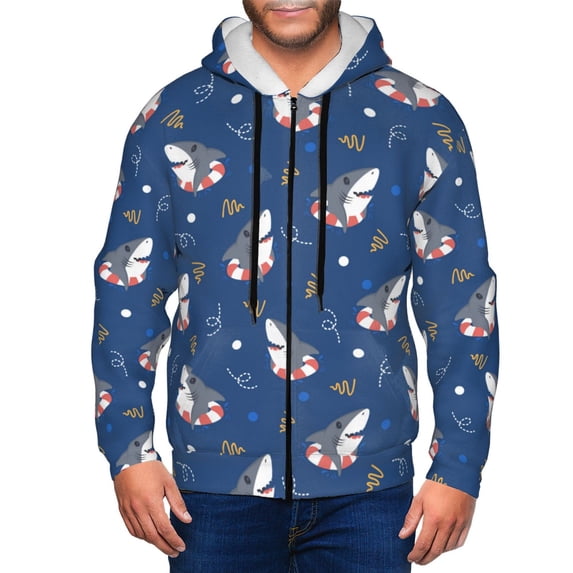 Zip Up Hoodies for Men - Cartoon Cute Shark Swim Ring Long Sleeve Comfrt Men'S Fashion Hoodies & Sweatshirts, Jackets for Men Hoodies Pullover Clothing Clothes with Pouch