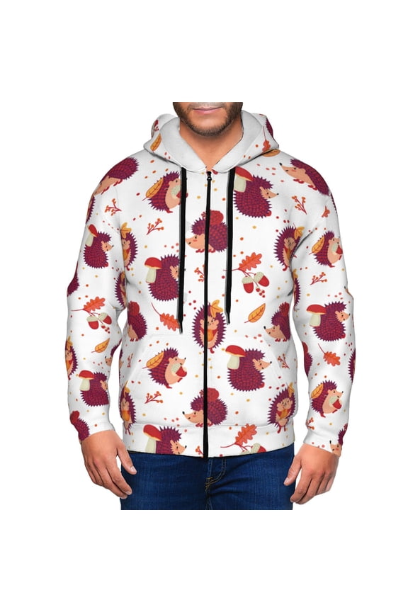 Zip Up Hoodies for Men - Cartoon Hedgehogs Long Sleeve Comfrt Men'S Fashion Hoodies & Sweatshirts, Jackets for Men Hoodies Pullover Clothing Clothes with Pouch