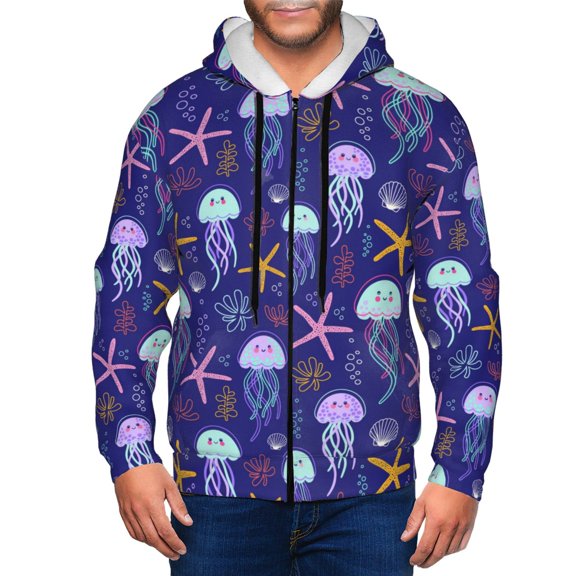 Zip Up Hoodies for Men - Cartoon Jellyfish Scallop Long Sleeve Comfrt Men'S Fashion Hoodies & Sweatshirts, Jackets for Men Hoodies Pullover Clothing Clothes with Pouch