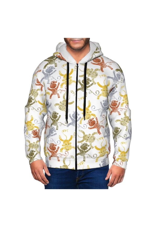 Zip Up Hoodies for Men - Cartoon Monkey Long Sleeve Comfrt Men'S Fashion Hoodies & Sweatshirts, Jackets for Men Hoodies Pullover Clothing Clothes with Pouch