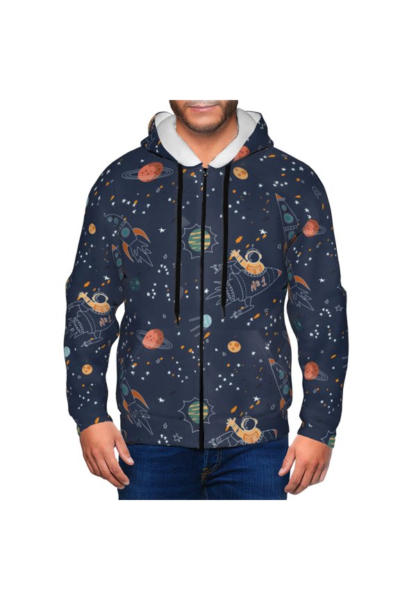 Zip Up Hoodies for Men - Cartoon Space Planets Long Sleeve Comfrt Men'S Fashion Hoodies & Sweatshirts, Jackets for Men Hoodies Pullover Clothing Clothes with Pouch