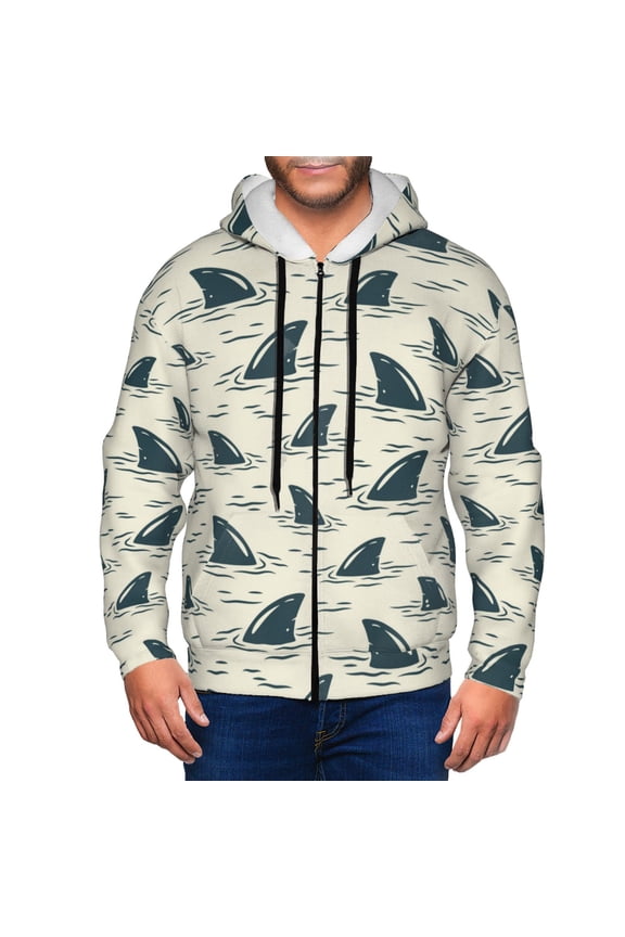 Zip Up Hoodies for Men - Cartoon Wavy Shark Fin Long Sleeve Comfrt Men'S Fashion Hoodies & Sweatshirts, Jackets for Men Hoodies Pullover Clothing Clothes with Pouch