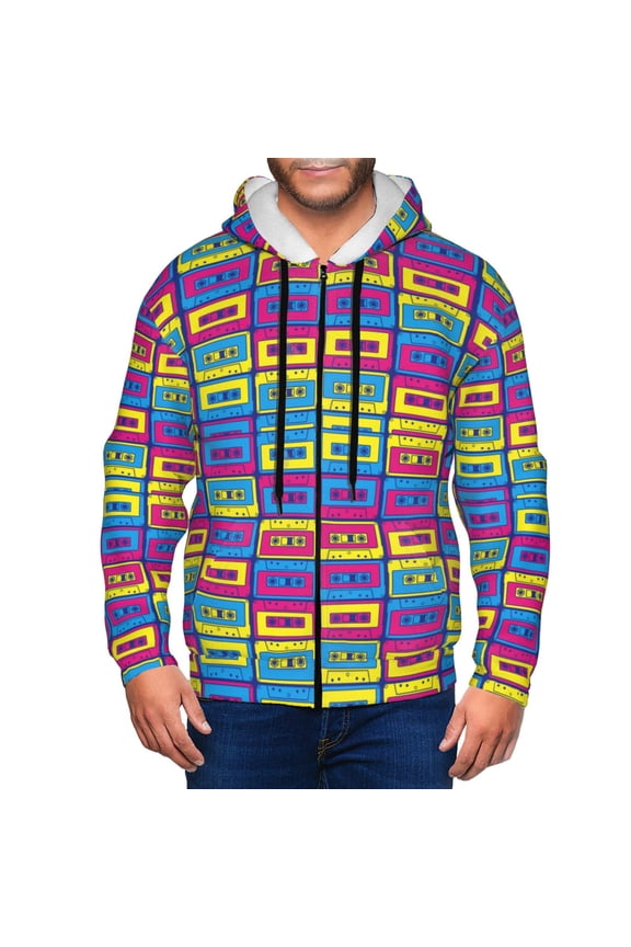 Zip Up Hoodies for Men - Cassette Tapes Long Sleeve Comfrt Men'S Fashion Hoodies & Sweatshirts, Jackets for Men Hoodies Pullover Clothing Clothes with Pouch