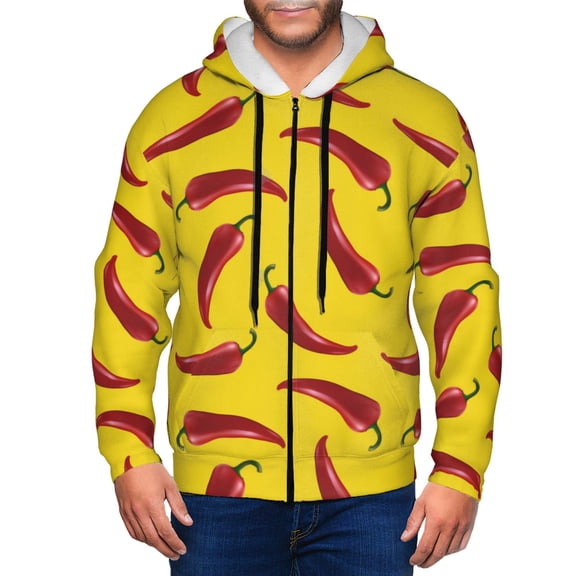 Zip Up Hoodies for Men - Chili Pepper Print yellow Long Sleeve Comfrt Men'S Fashion Hoodies & Sweatshirts, Jackets for Men Hoodies Pullover Clothing Clothes with Pouch