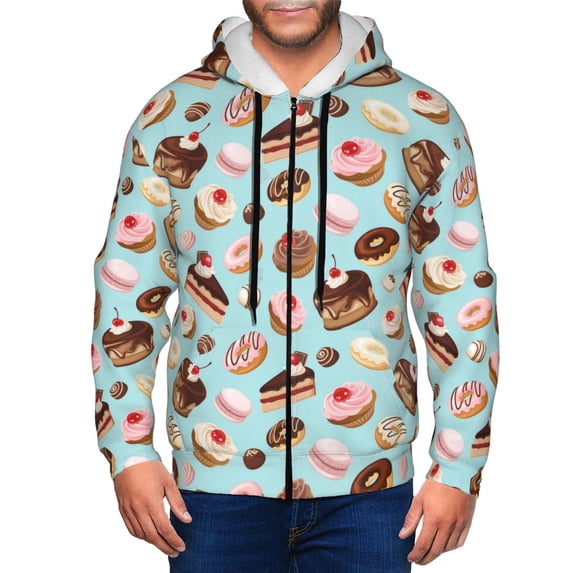 Zip Up Hoodies for Men - Chocolate Cake Donut Print Long Sleeve Comfrt Men'S Fashion Hoodies & Sweatshirts, Jackets for Men Hoodies Pullover Clothing Clothes with Pouch