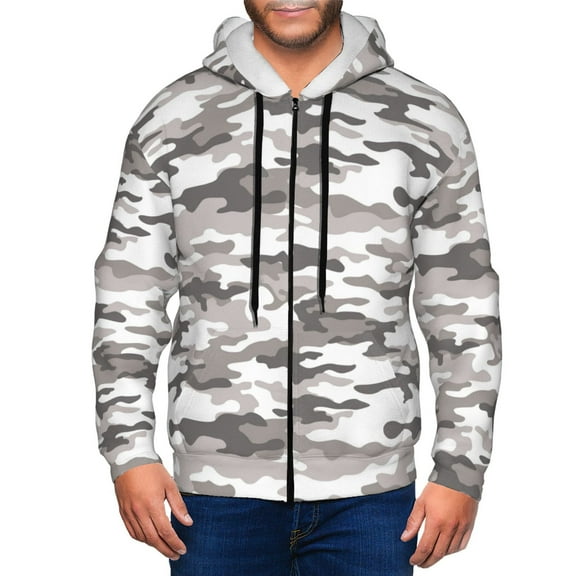 Zip Up Hoodies for Men - Classic Grey Camouflage Long Sleeve Comfrt Men'S Fashion Hoodies & Sweatshirts, Jackets for Men Hoodies Pullover Clothing Clothes with Pouch