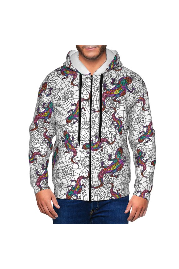 Zip Up Hoodies for Men - Colorful Lines Lizard Gecko Long Sleeve Comfrt Men'S Fashion Hoodies & Sweatshirts, Jackets for Men Hoodies Pullover Clothing Clothes with Pouch