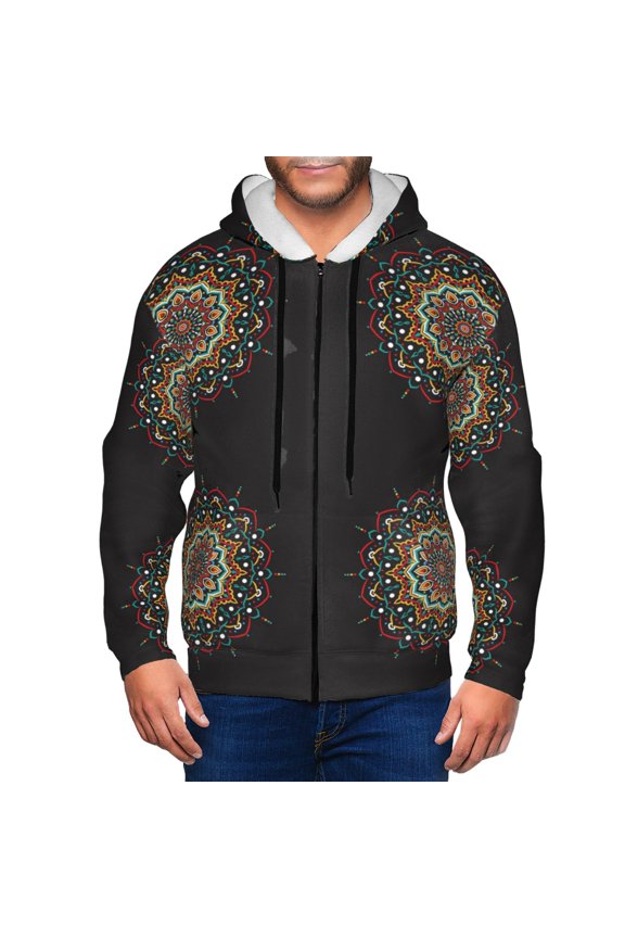 Zip Up Hoodies for Men - Colorful Mandala Long Sleeve Comfrt Men'S Fashion Hoodies & Sweatshirts, Jackets for Men Hoodies Pullover Clothing Clothes with Pouch