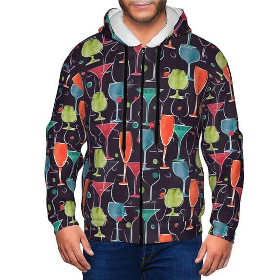 Zip Up Hoodies for Men - Colorful Wine Glass Print Long Sleeve Comfrt Men'S Fashion Hoodies & Sweatshirts, Jackets for Men Hoodies Pullover Clothing Clothes with Pouch