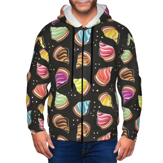 Zip Up Hoodies for Men - Colourful Ice Cream Print Black Long Sleeve Comfrt Men'S Fashion Hoodies & Sweatshirts, Jackets for Men Hoodies Pullover Clothing Clothes with Pouch