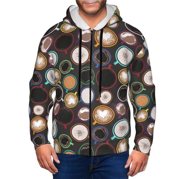 Zip Up Hoodies for Men - Colourful Mug Coffee Print Long Sleeve Comfrt Men'S Fashion Hoodies & Sweatshirts, Jackets for Men Hoodies Pullover Clothing Clothes with Pouch