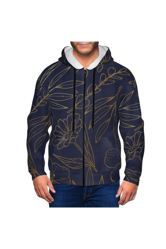 Zip Up Hoodies for Men - Copper-Gold Gloss Outline Flower Long Sleeve Comfrt Men'S Fashion Hoodies & Sweatshirts, Jackets for Men Hoodies Pullover Clothing Clothes with Pouch