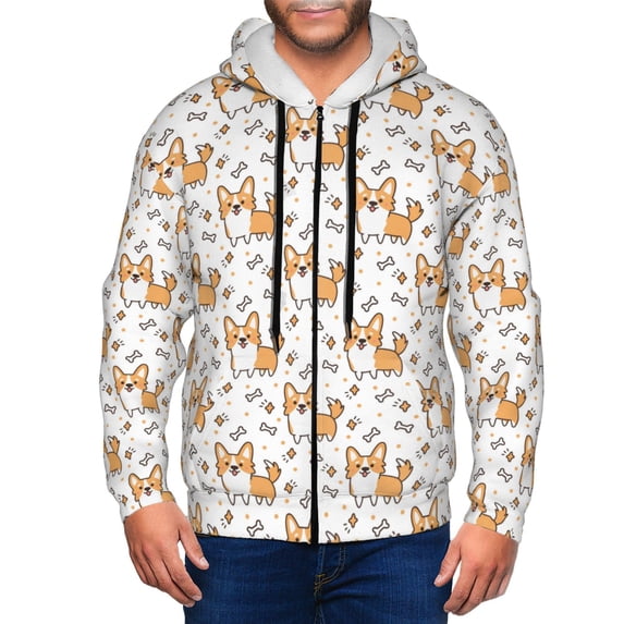 Zip Up Hoodies for Men - Corgi with Hearts Long Sleeve Comfrt Men'S Fashion Hoodies & Sweatshirts, Jackets for Men Hoodies Pullover Clothing Clothes with Pouch