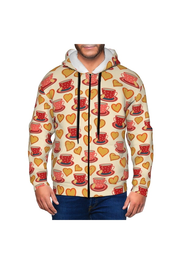 Zip Up Hoodies for Men - Cups of Tea Long Sleeve Comfrt Men'S Fashion Hoodies & Sweatshirts, Jackets for Men Hoodies Pullover Clothing Clothes with Pouch