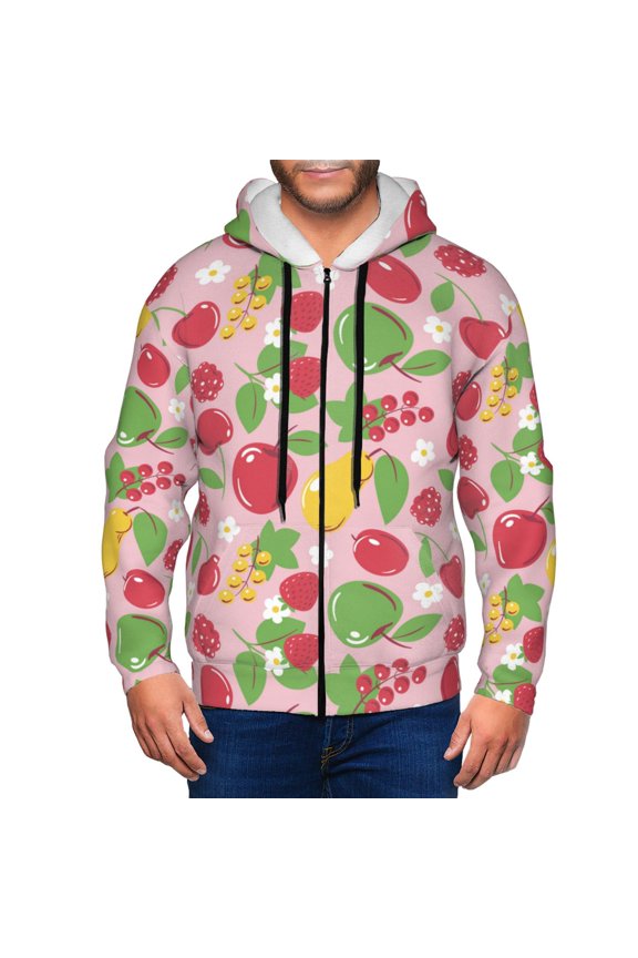 Zip Up Hoodies for Men - Cute Berry Flower Fruit Long Sleeve Comfrt Men'S Fashion Hoodies & Sweatshirts, Jackets for Men Hoodies Pullover Clothing Clothes with Pouch