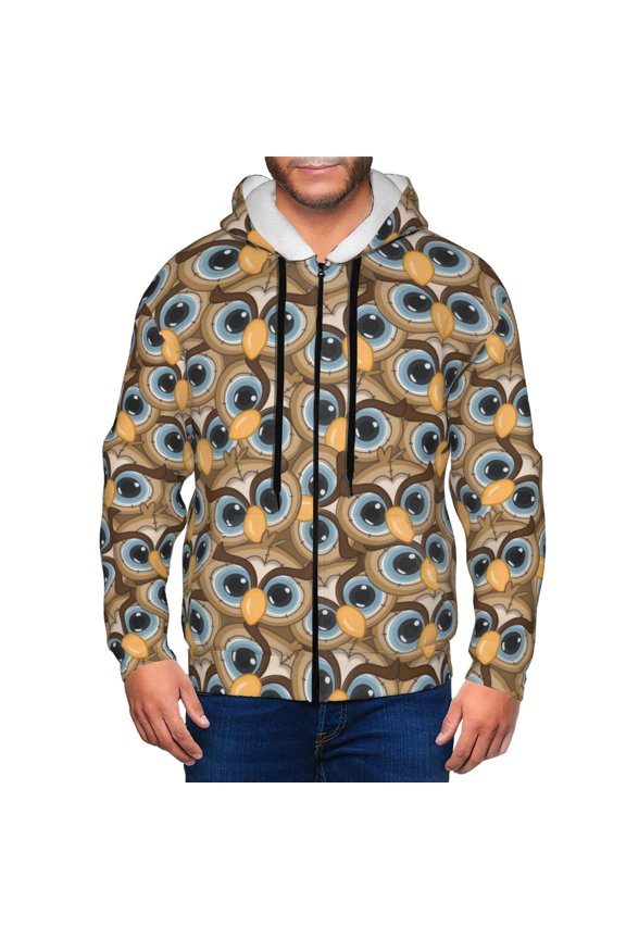 Zip Up Hoodies for Men - Cute Big Eyes Owl Long Sleeve Comfrt Men'S Fashion Hoodies & Sweatshirts, Jackets for Men Hoodies Pullover Clothing Clothes with Pouch