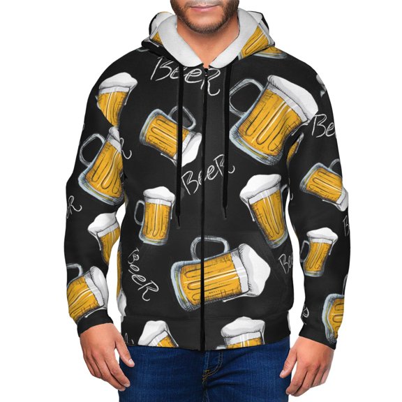 Zip Up Hoodies for Men - Cute Cartoon Beer Mug Long Sleeve Comfrt Men'S Fashion Hoodies & Sweatshirts, Jackets for Men Hoodies Pullover Clothing Clothes with Pouch