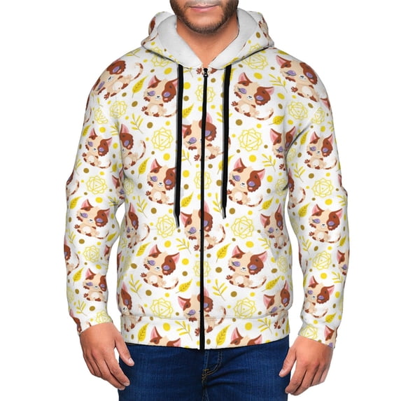 Zip Up Hoodies for Men - Cute Cartoon Leaf Cat Long Sleeve Comfrt Men'S Fashion Hoodies & Sweatshirts, Jackets for Men Hoodies Pullover Clothing Clothes with Pouch