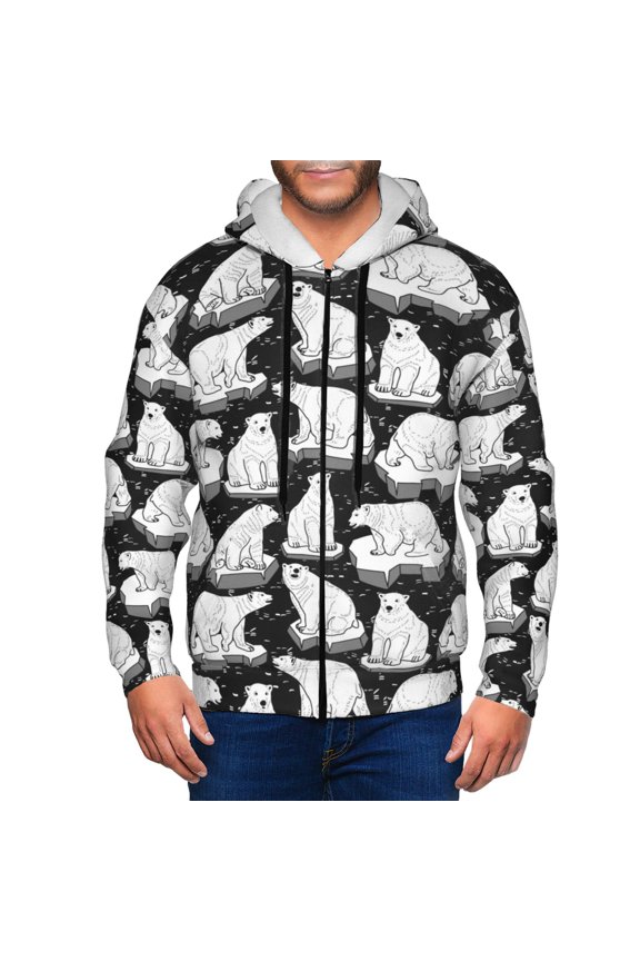 Zip Up Hoodies for Men - Cute Cartoon Polar Bear Long Sleeve Comfrt Men'S Fashion Hoodies & Sweatshirts, Jackets for Men Hoodies Pullover Clothing Clothes with Pouch