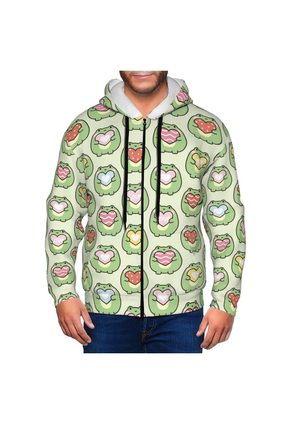 Zip Up Hoodies for Men - Cute Chubby Frog Long Sleeve Comfrt Men'S Fashion Hoodies & Sweatshirts, Jackets for Men Hoodies Pullover Clothing Clothes with Pouch
