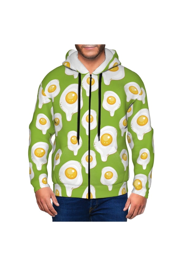 Zip Up Hoodies for Men - Cute Fried Egg Green Long Sleeve Comfrt Men'S Fashion Hoodies & Sweatshirts, Jackets for Men Hoodies Pullover Clothing Clothes with Pouch
