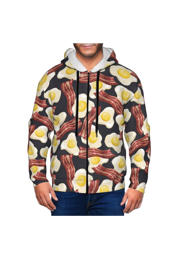 Zip Up Hoodies for Men - Cute Fried Egg Meat Long Sleeve Comfrt Men'S Fashion Hoodies & Sweatshirts, Jackets for Men Hoodies Pullover Clothing Clothes with Pouch