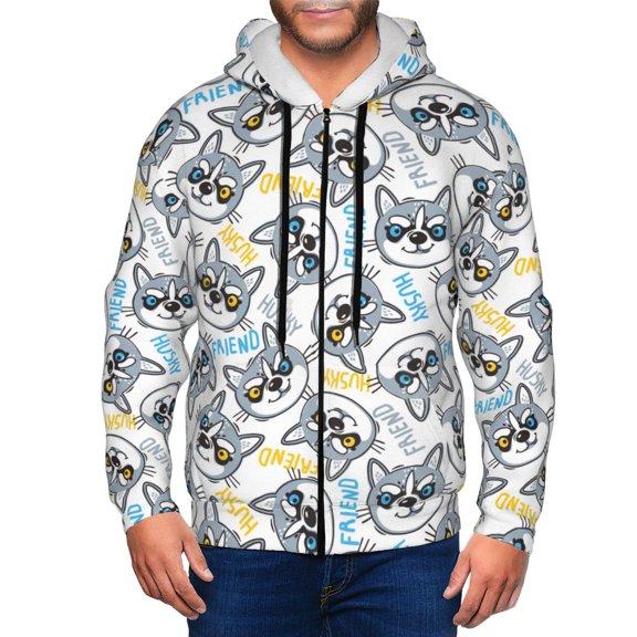 Zip Up Hoodies for Men - Cute Funny Glasses Husky Long Sleeve Comfrt Men'S Fashion Hoodies & Sweatshirts, Jackets for Men Hoodies Pullover Clothing Clothes with Pouch