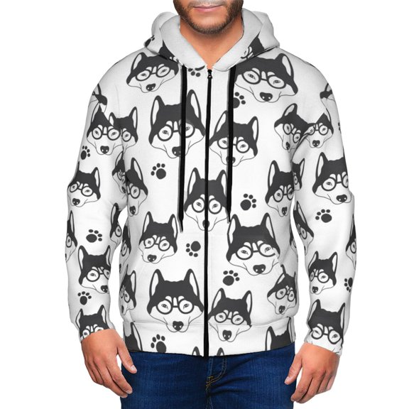 Zip Up Hoodies for Men - Cute Glasses Husky Funny Long Sleeve Comfrt Men'S Fashion Hoodies & Sweatshirts, Jackets for Men Hoodies Pullover Clothing Clothes with Pouch